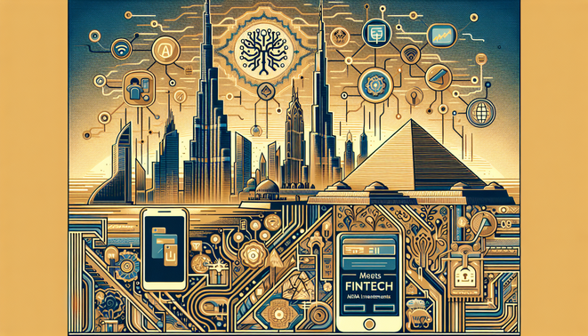 AI Meets Fintech infographic illustrating social media payments and investments in MENA